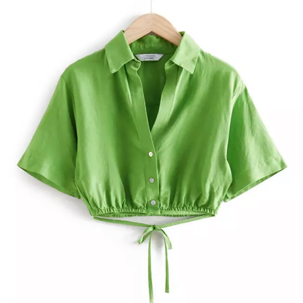 & Other Stories button tie crop top; green